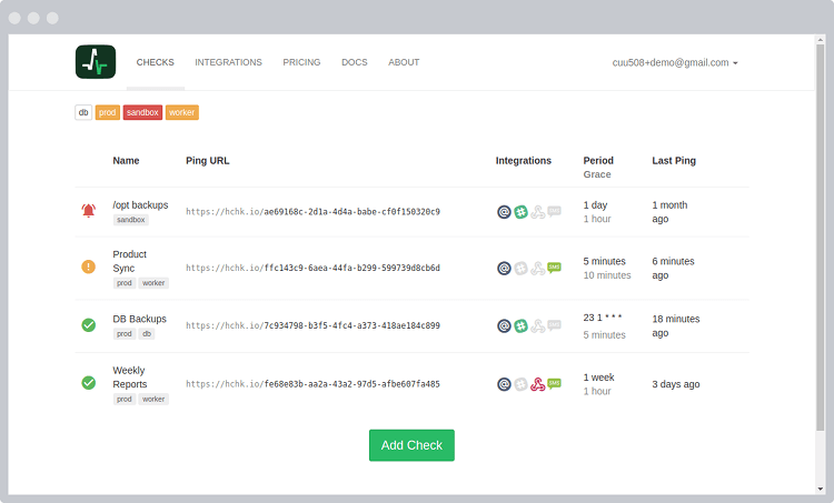 My Checks Page Screenshot of My Checks page