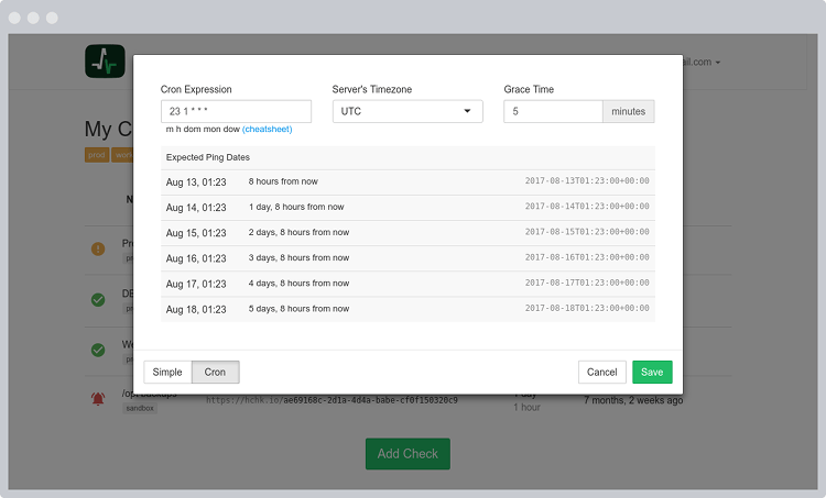 Cron Dialog Screenshot of Cron dialog